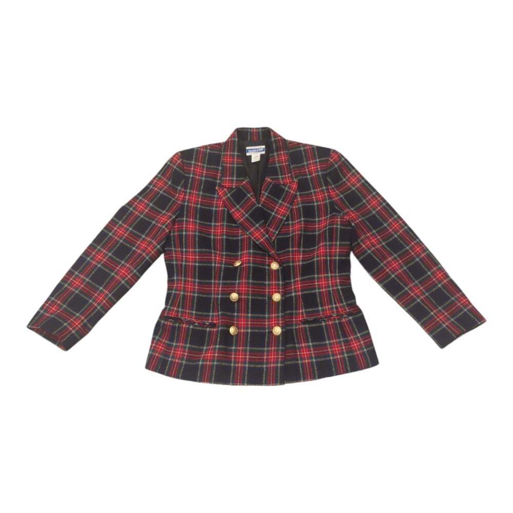 Vintage 90s Pendleton Wool Double Breasted Plaid Blazer - Sz 10